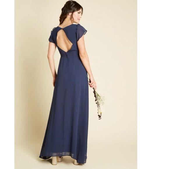 ModCloth You're Flowing Places Long Dress Navy Flutter sleeves - Picture 2 of 11
